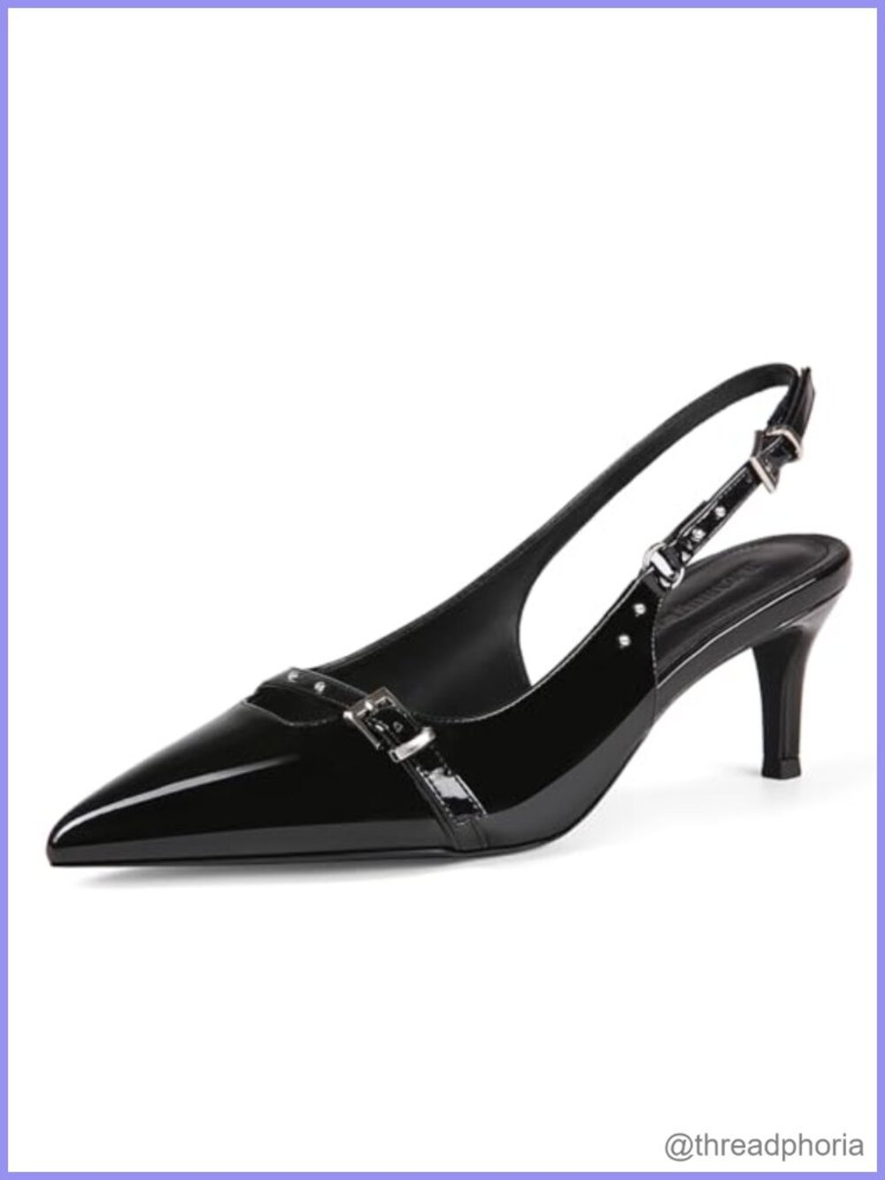Slingback Heels Pointed Toe Slip On Pumps Kitten Heel Patent Leather Dress Shoes